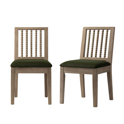Hemingford Set of 2 Moss Green Velvet Bobbin Spindle Washed Oak Dining Chairs