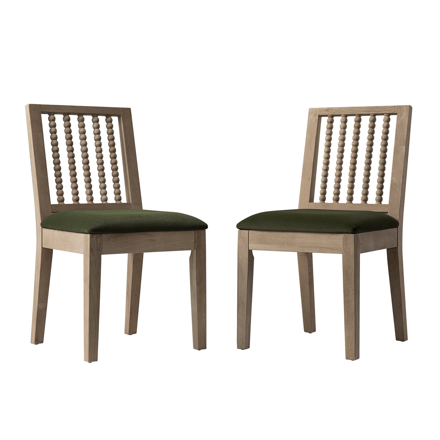 Hemingford Set of 2 Moss Green Velvet Bobbin Spindle Washed Oak Dining Chairs