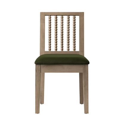 Hemingford Set of 2 Moss Green Velvet Bobbin Spindle Washed Oak Dining Chairs