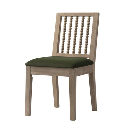 Hemingford Set of 2 Moss Green Velvet Bobbin Spindle Washed Oak Dining Chairs