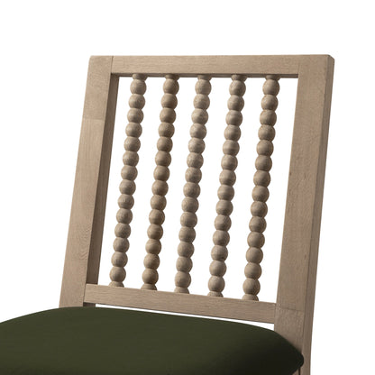 Hemingford Set of 2 Moss Green Velvet Bobbin Spindle Washed Oak Dining Chairs