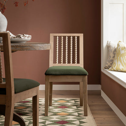 Hemingford Set of 2 Moss Green Velvet Bobbin Spindle Washed Oak Dining Chairs