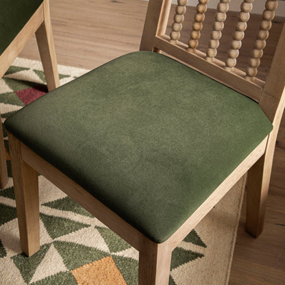 Hemingford Set of 2 Moss Green Velvet Bobbin Spindle Washed Oak Dining Chairs