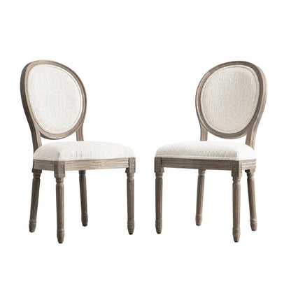 Lainston Set of 2 Classic Weathered Oak Dining Chairs, Beige Textured Fabric