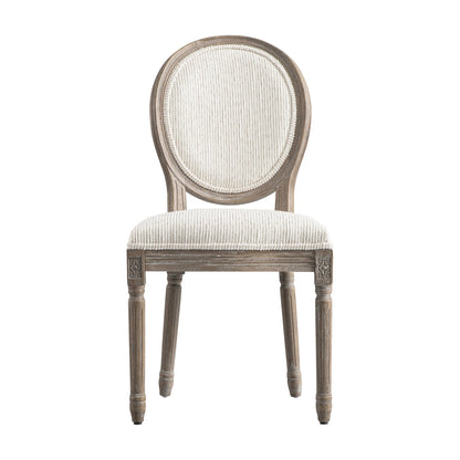 Lainston Set of 2 Classic Weathered Oak Dining Chairs, Beige Textured Fabric
