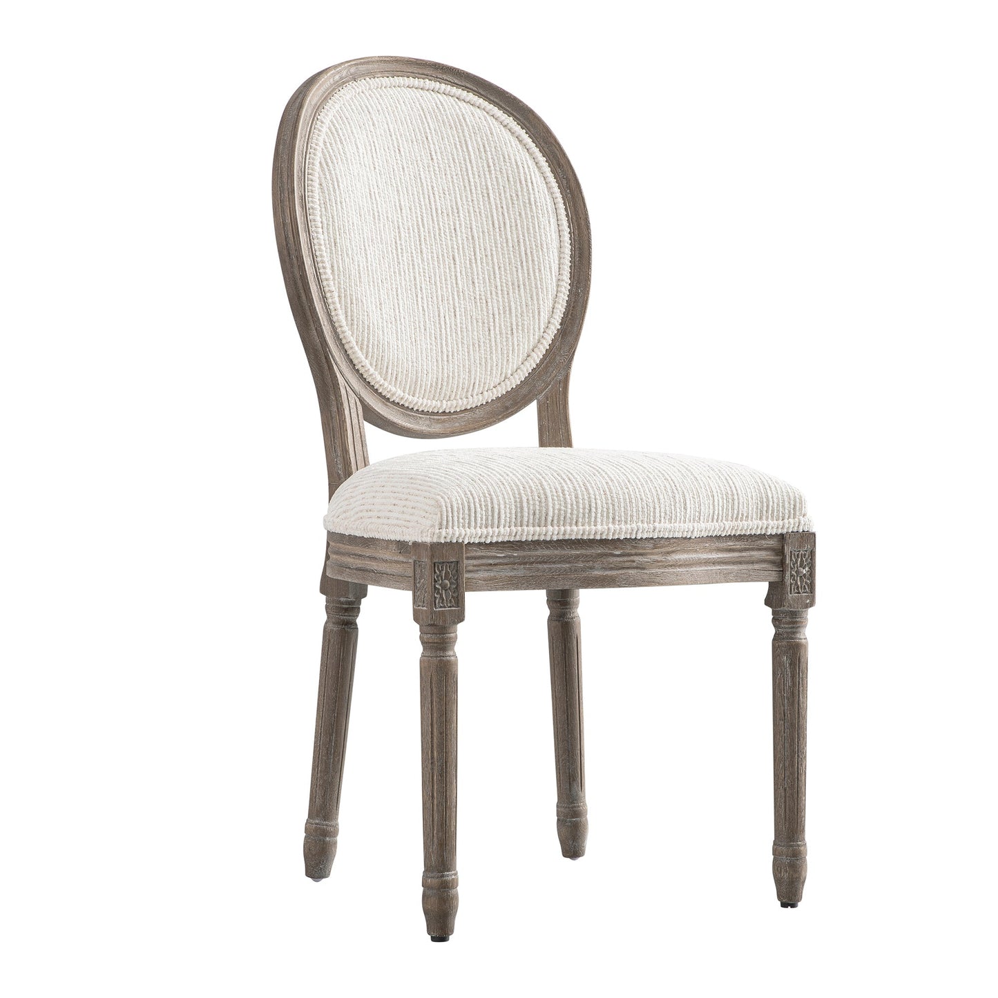 Lainston Set of 2 Classic Weathered Oak Dining Chairs, Beige Textured Fabric