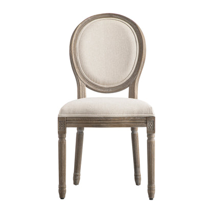 Lainston Set of 2 Classic Weathered Oak Dining Chairs, Oatmeal Brushed Fabric