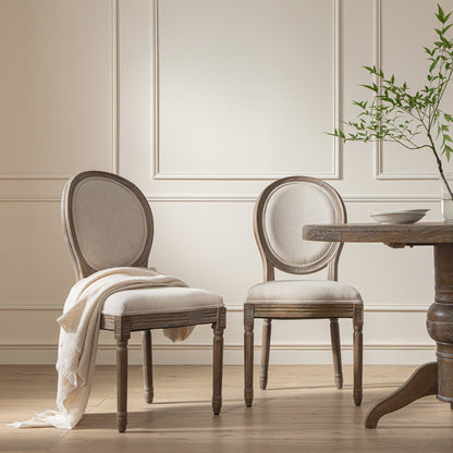 Lainston Set of 2 Classic Weathered Oak Dining Chairs, Oatmeal Brushed Fabric