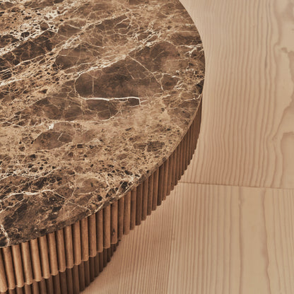 Sloane - Dark Emperador Marble Round Warm Wood Premium Coffee Table