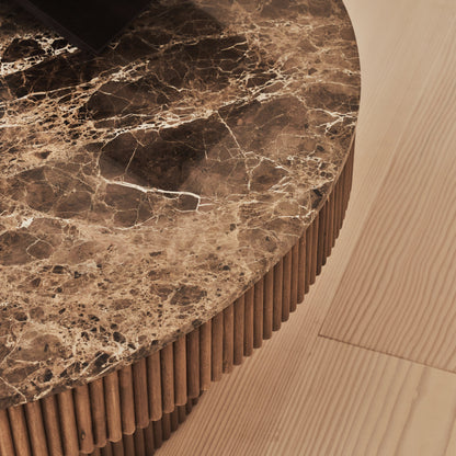 Sloane - Dark Emperador Marble Round Warm Wood Premium Coffee Table