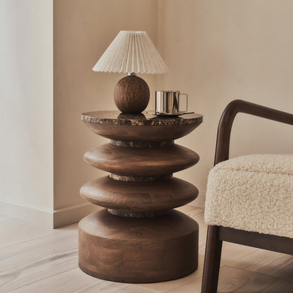 Orinthia - Dark Emperador Marble Round Dark Wood Premium Side Table