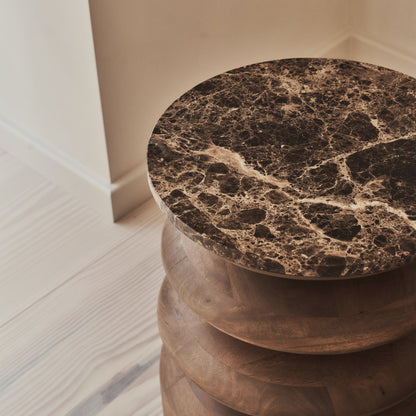 Orinthia - Dark Emperador Marble Round Dark Wood Premium Side Table