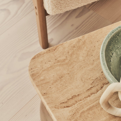 Melrose - Beige Travertine Rectangular Warm Wood Premium Coffee Table