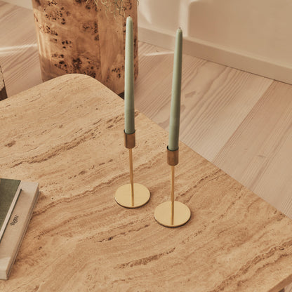 Melrose - Beige Travertine Square Warm Wood Premium Coffee Table