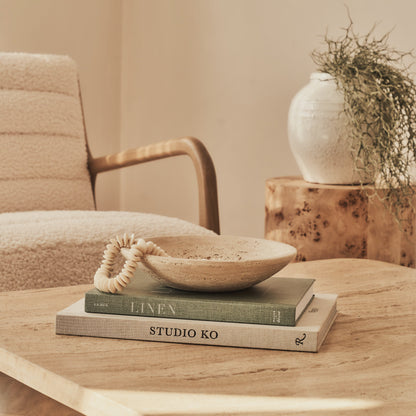 Melrose - Beige Travertine Square Warm Wood Premium Coffee Table