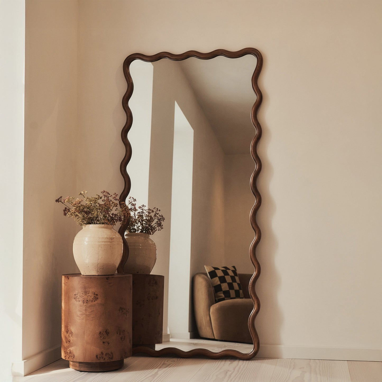 Marea - Dark Wood Wavy Retro Full Length Mirror 170cm x 80cm