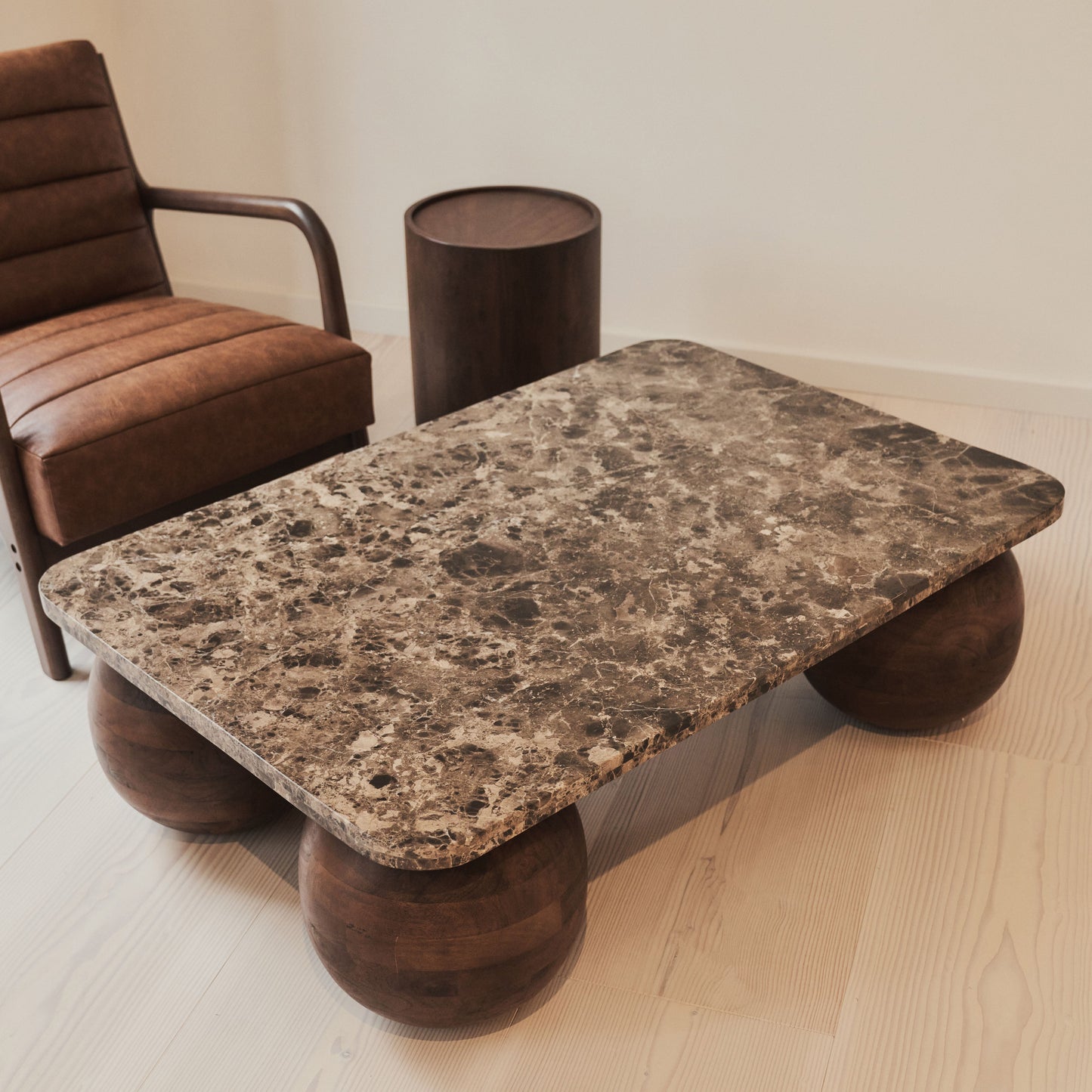 Melrose - Dark Emperador Marble Rectangular Dark Wood Premium Coffee Table