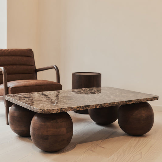 Melrose - Dark Emperador Marble Rectangular Dark Wood Premium Coffee Table