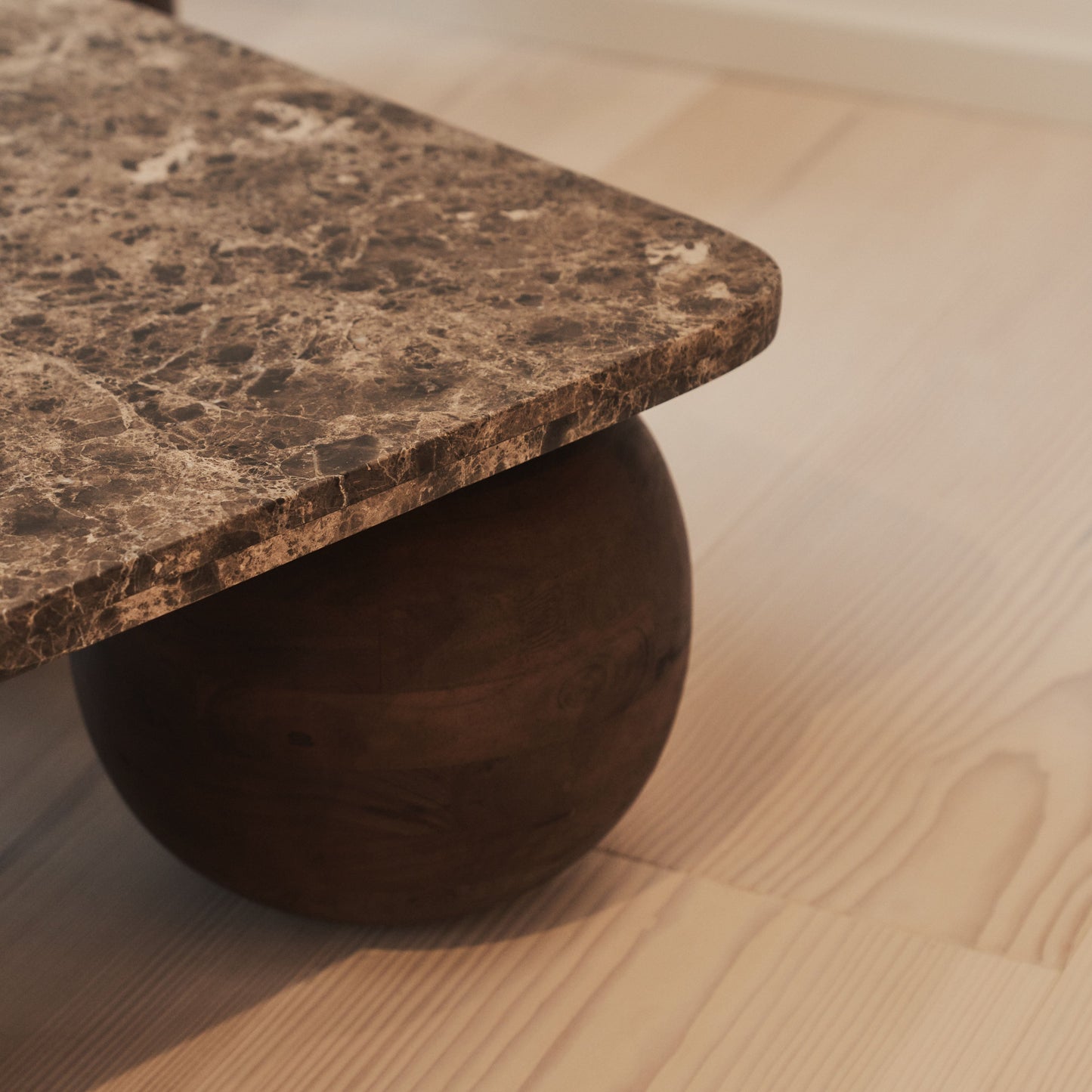 Melrose - Dark Emperador Marble Square Dark Wood Premium Coffee Table