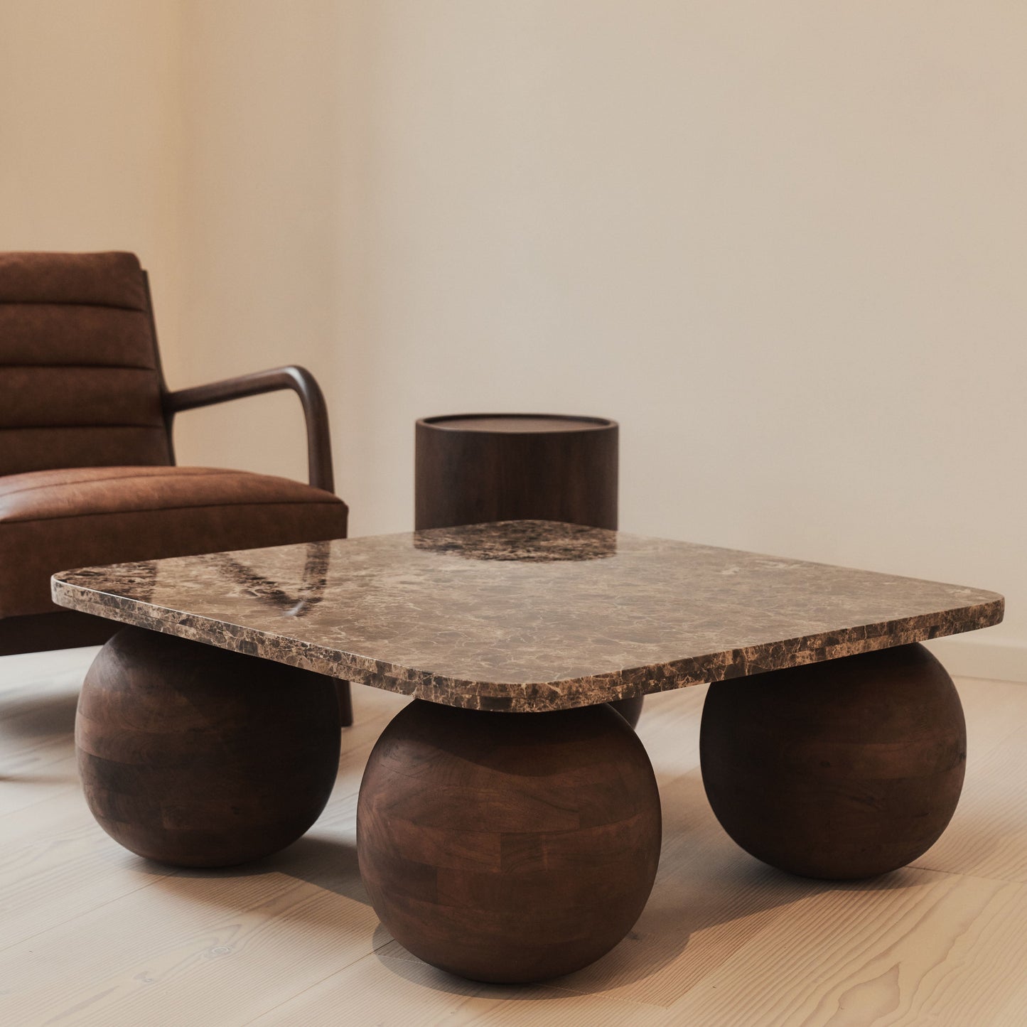 Melrose - Dark Emperador Marble Square Dark Wood Premium Coffee Table