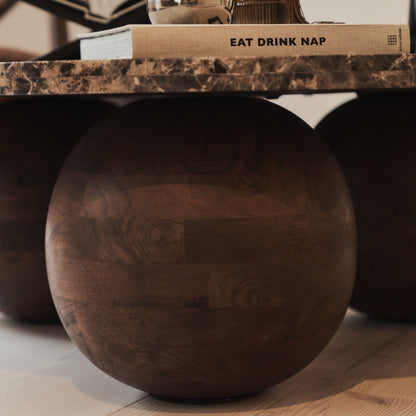 Melrose - Dark Emperador Marble Round Dark Wood Premium Coffee Table