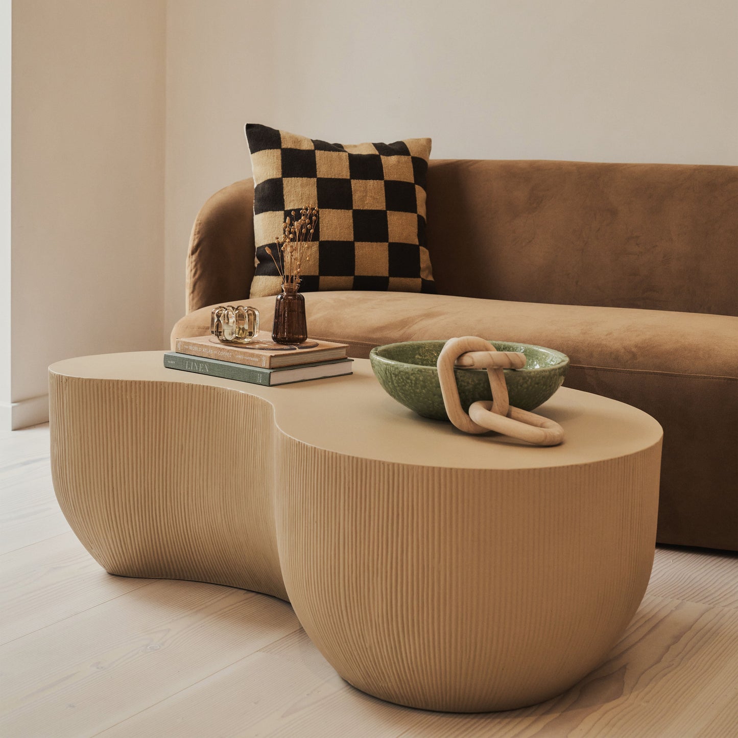 Leonardo - Minimal Beige Shaped Coffee Table Large