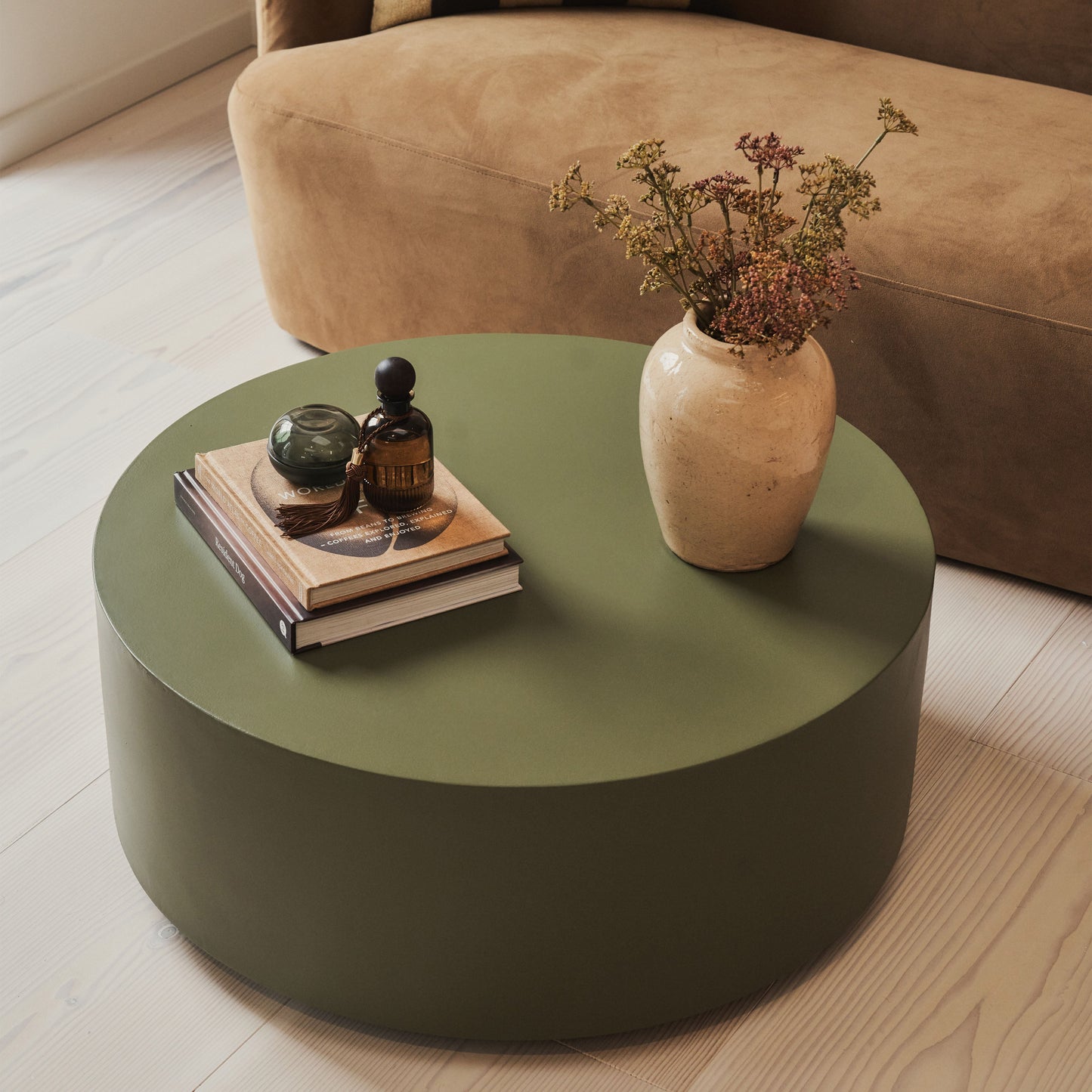 Angelo - Minimal Olive Round Coffee Table Large
