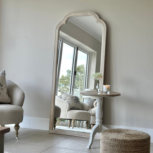Elena - Full Length White Washed Wood Arched Mirror 170cm x 75cm