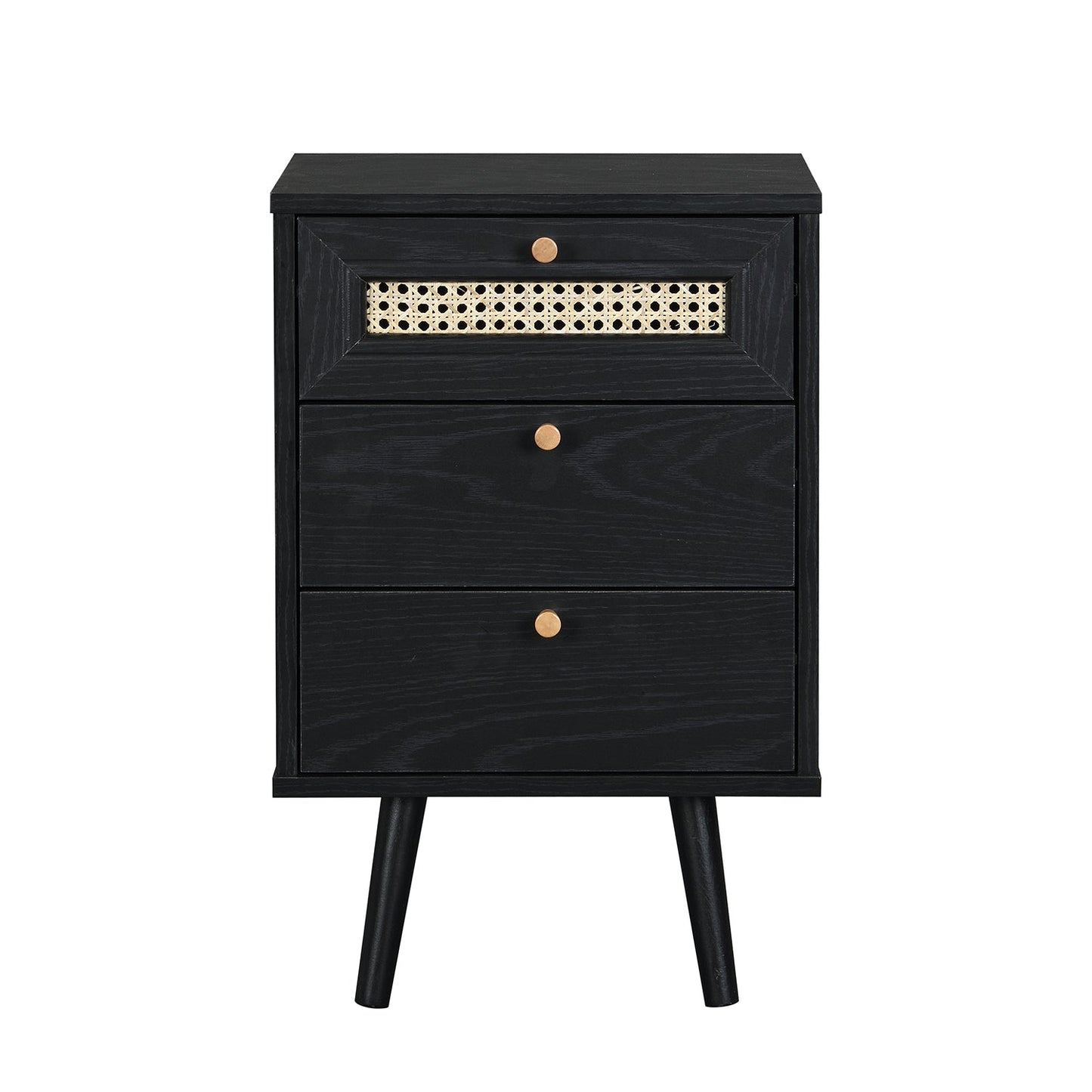 Anya Woven Rattan 3-Drawer Bedside Table in Black Colour