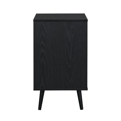 Frances Woven Rattan 1-Door Bedside Table in Black Colour