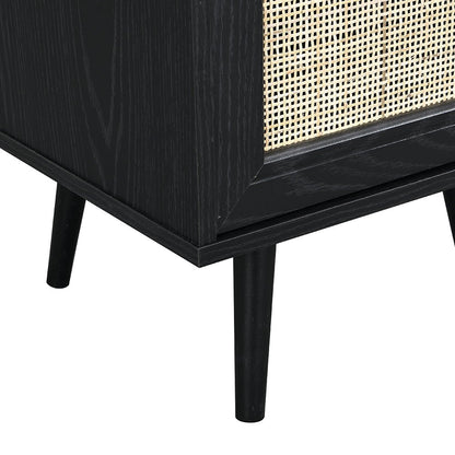 Frances Woven Rattan 1-Door Bedside Table in Black Colour