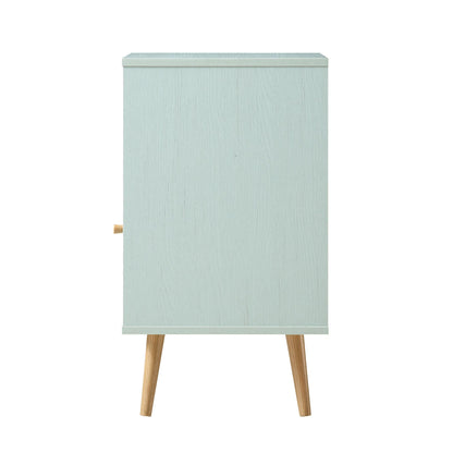 Frances Woven Rattan 1-Door Bedside Table in Mint