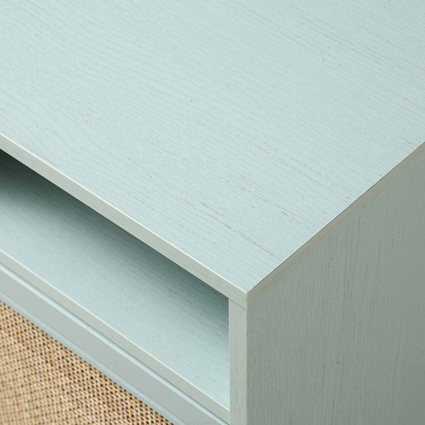 Frances Woven Rattan 1-Door Bedside Table in Mint