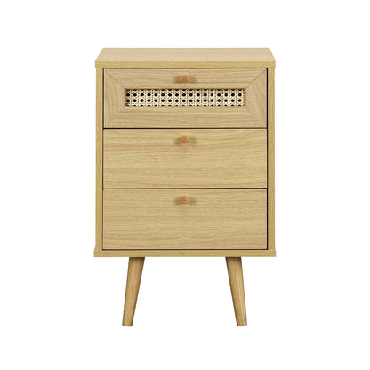 Anya Woven Rattan 3-Drawer Bedside Table in Natural Colour