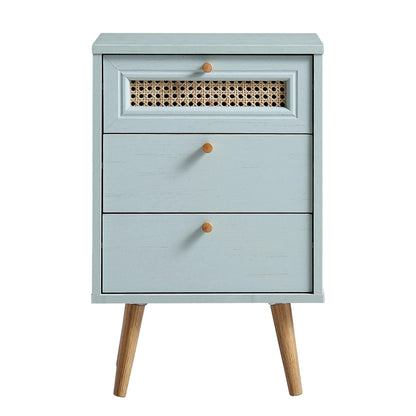 Anya Woven Rattan 3-Drawer Bedside Table in Mint Colour