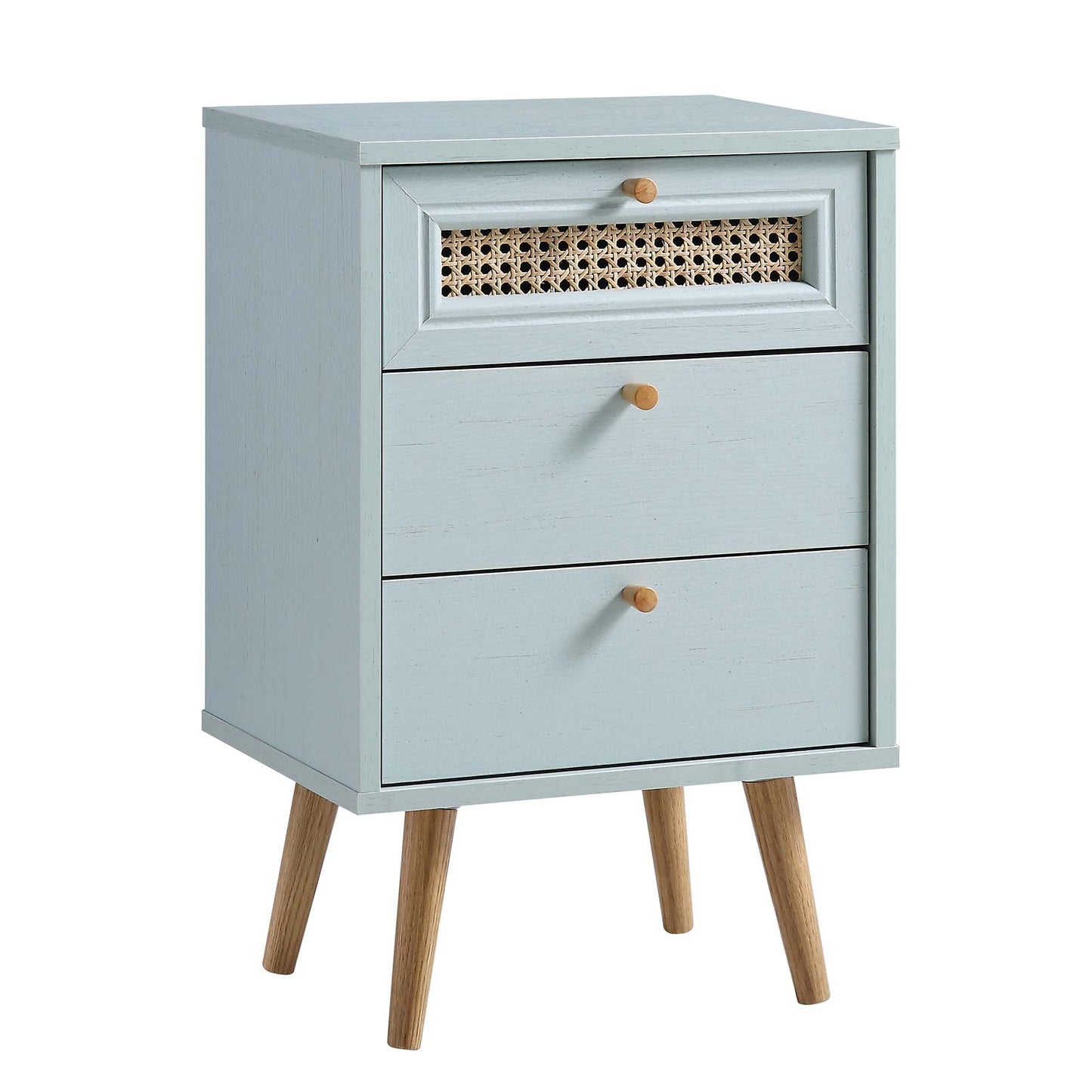 Anya Woven Rattan 3-Drawer Bedside Table in Mint Colour