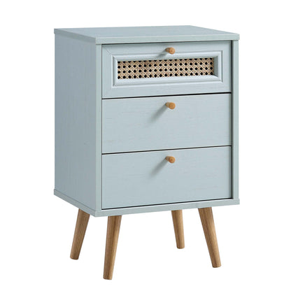 Anya Woven Rattan 3-Drawer Bedside Table in Mint Colour