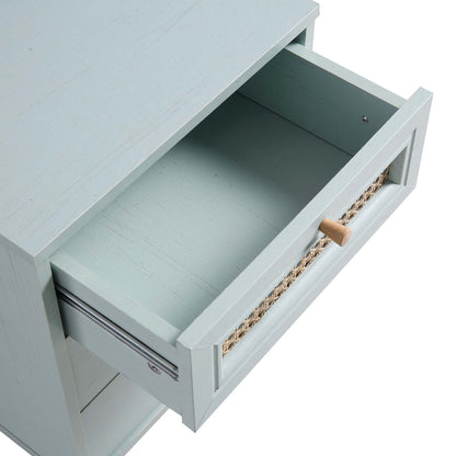 Anya Woven Rattan 3-Drawer Bedside Table in Mint Colour