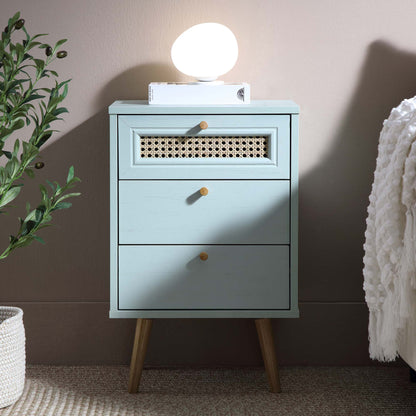 Anya Woven Rattan 3-Drawer Bedside Table in Mint Colour