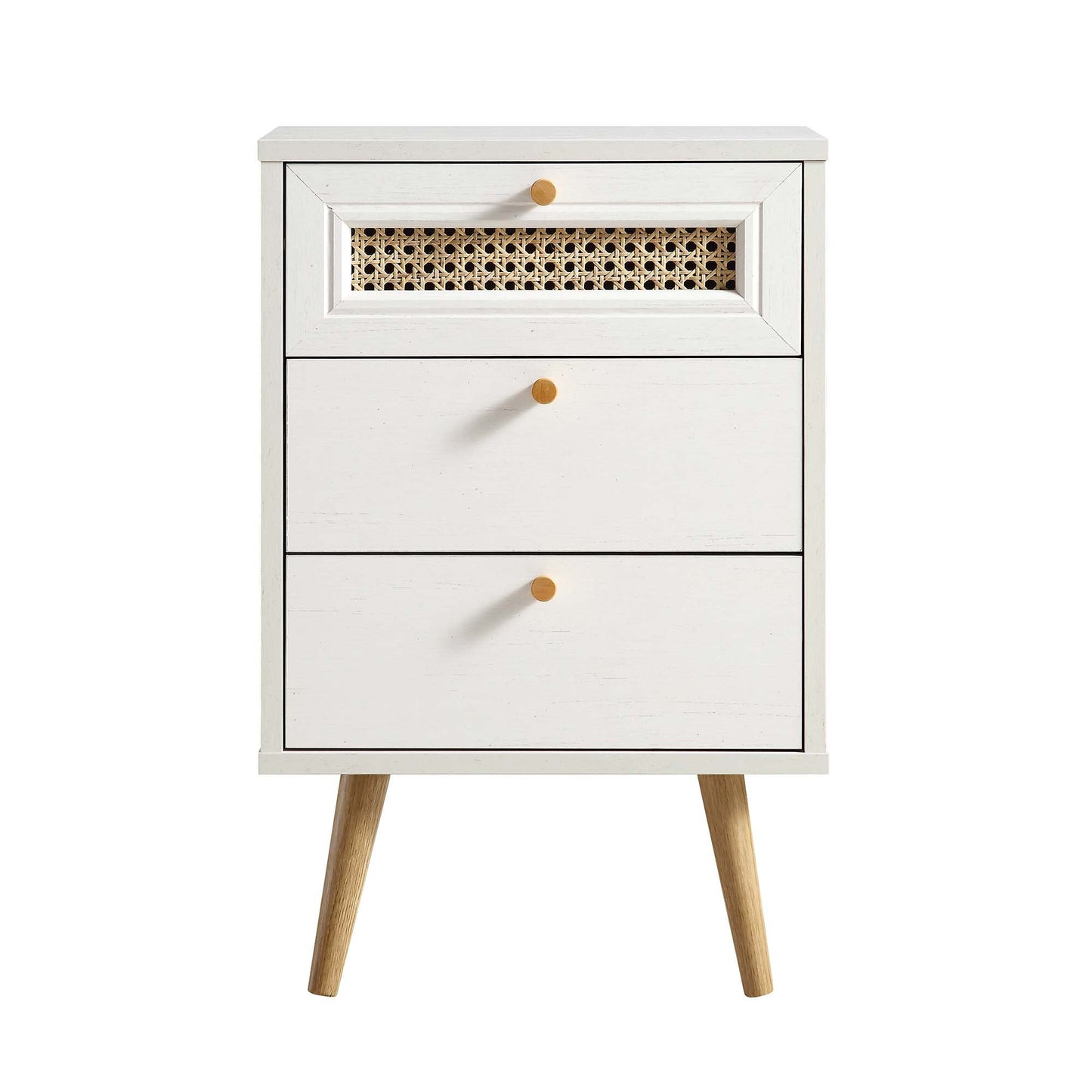 Anya Woven Rattan 3-Drawer Bedside Table in White