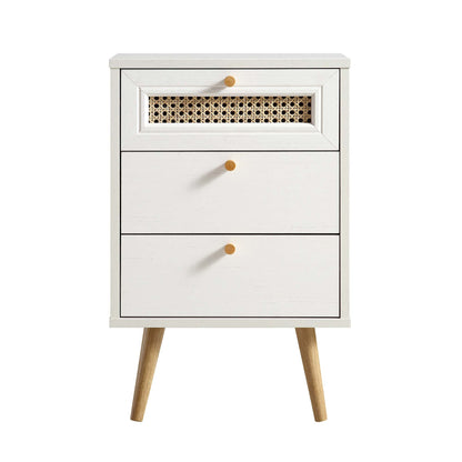 Anya Woven Rattan 3-Drawer Bedside Table in White