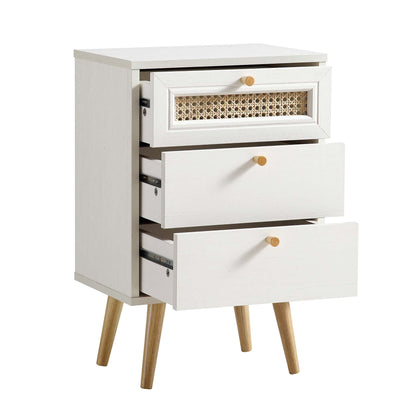 Anya Woven Rattan 3-Drawer Bedside Table in White