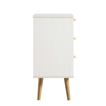 Anya Woven Rattan 3-Drawer Bedside Table in White