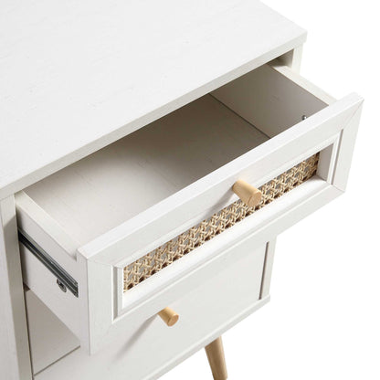 Anya Woven Rattan 3-Drawer Bedside Table in White