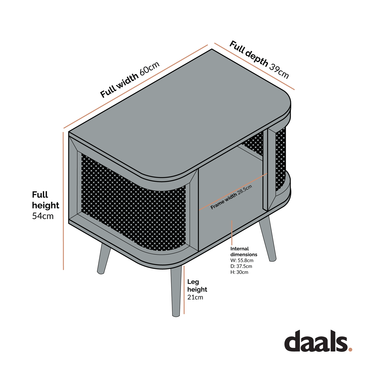 Izzy Curved Rattan Bedside Table, Natural