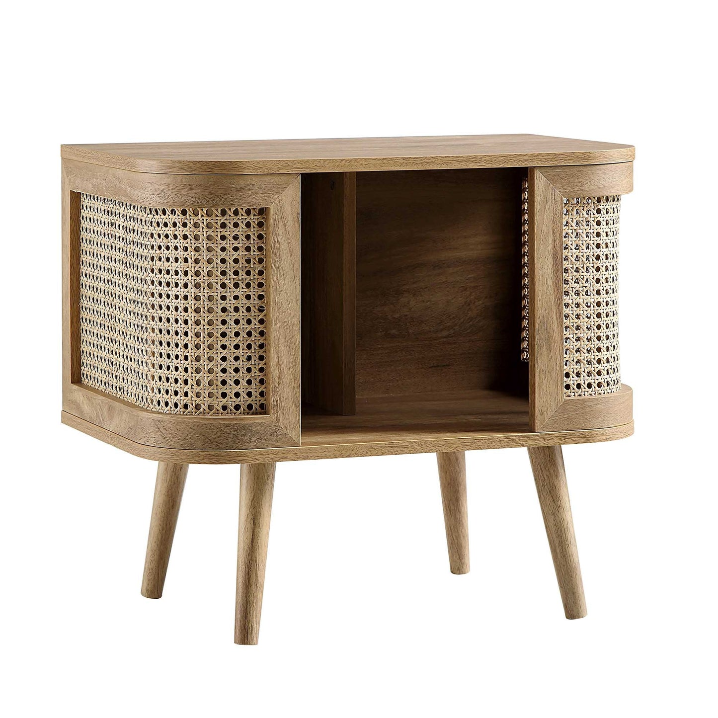 Izzy Curved Rattan Bedside Table, Natural