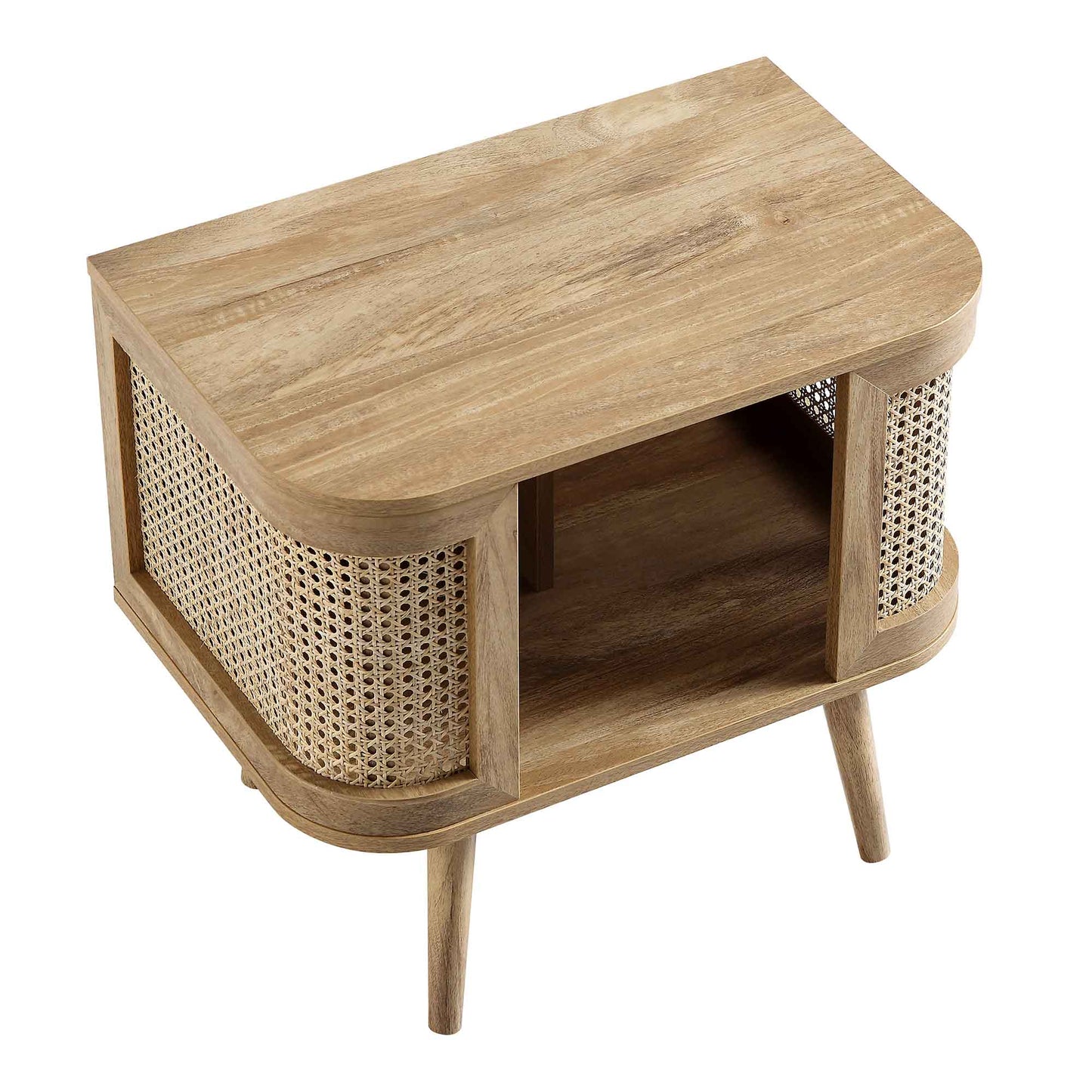 Izzy Curved Rattan Bedside Table, Natural