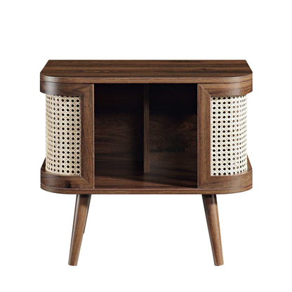Izzy Curved Rattan Bedside Table, Walnut