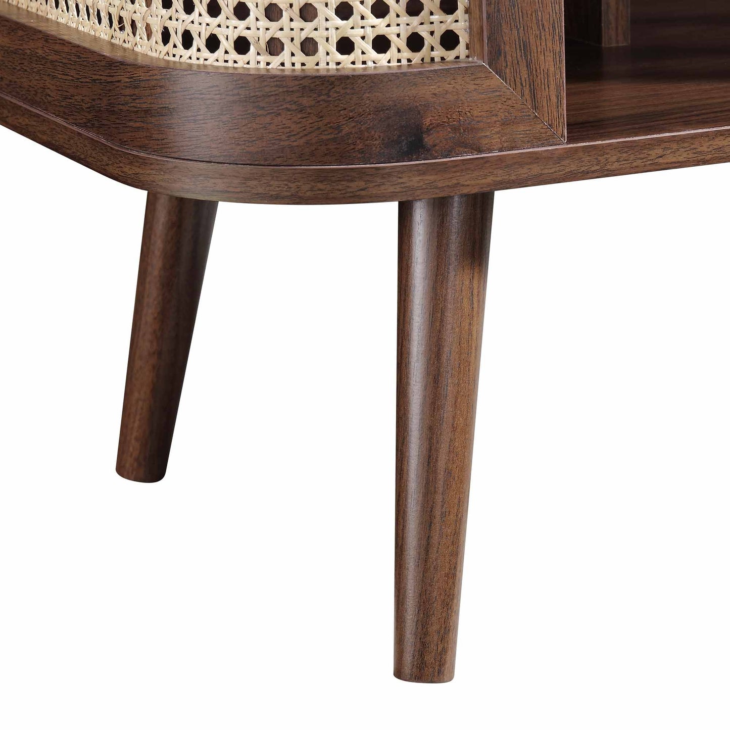Izzy Curved Rattan Bedside Table, Walnut