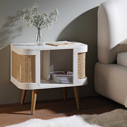 Izzy Curved Rattan Bedside Table, White